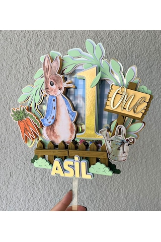 Peter Rabbit Temalı İsme Özel Erkek Çocuk Doğum Günü Pasta Süsü
