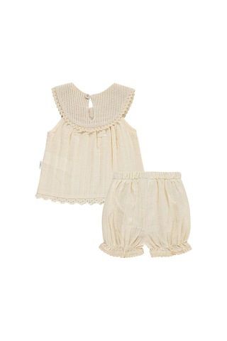Civil Baby Yaka Dantelli Çizgili Kumaş 6-18 Ay Takım - Bej Krem