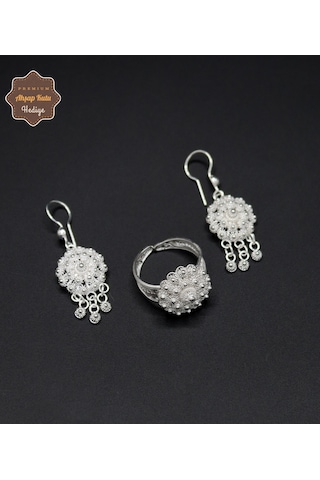 Sallantılı Bereket Model 925 Ayar Gümüş Telkari Kadın İkili Set 201024673 Gümüş