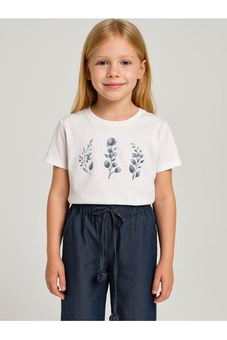 Kız Çocuk T-shirt Pantolonlu Takım-16071 Beyaz