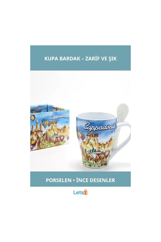 Yöresel Tasarımlı Şık Porselen Kupa Bardak Model 8 Çok Renkli