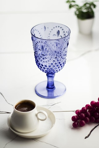 Akrilik Mavi Tekli Kadeh & Su Meşrubat Kahve Yanı Bardağı 450 Ml Cam Değildir Çok Renkli
