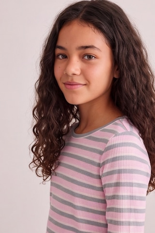 Esila Kids Kız Çocuk Çizgili Uzun Kollu Tişört Ve Rahat Kesim Pantolon Takım Pembe