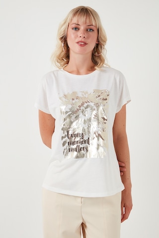 Lela Baskılı Bisiklet Yaka Regular Fit Bayan T Shirt 6671001 Ekru