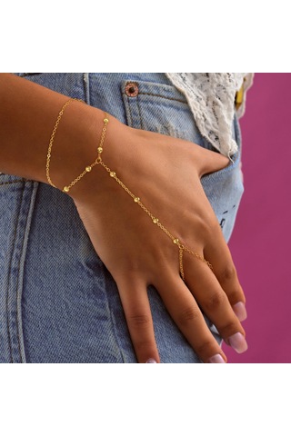 Fosenze 14k Altın Kaplama Kadın Bileklik - Çift Katlı Zincirli Yüzüklü Tasarım, Ayarlanabilir Ve Hipollerjenik, Zirve Mükemmel Hediye Altın