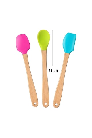 Valletta Indigo 3'lü Renkli Bambu Saplı Silikon Uçlu Spatula Kaşık