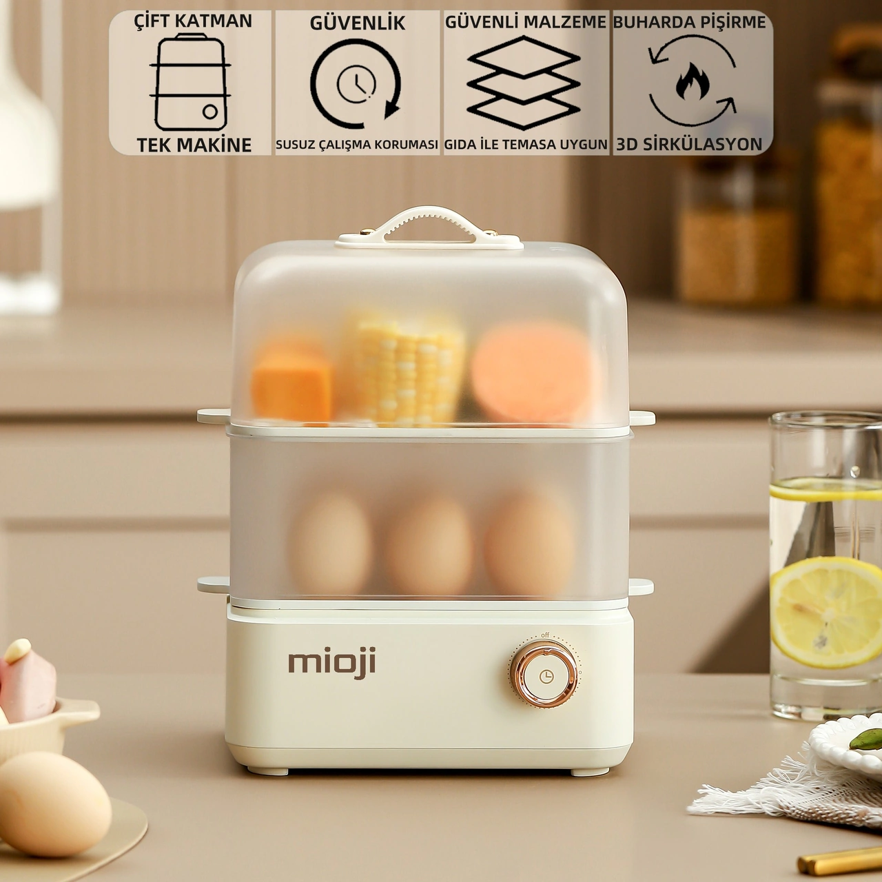 Mioji EG8B 500 W Yumurta Ve Çok Amaçlı Buharlı Pişirici Beyaz