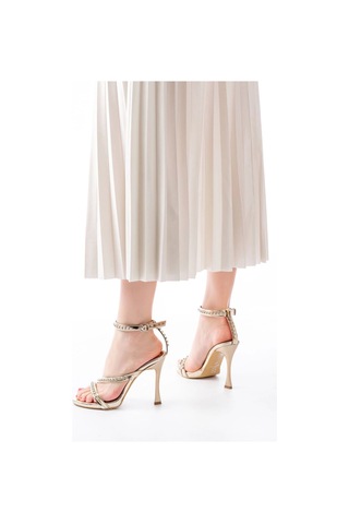 Gold Taşlı Vivet Platformlu Topuklu Kadın Ayakkabı Gold Altın