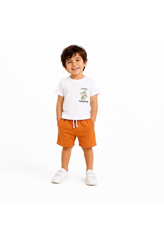 Tucankids Baskılı Erkek Çocuk İkili Takım Beyaz Kiremit Kiremit - Beyaz