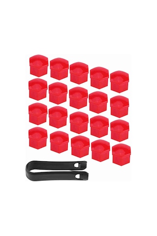 Yaleker Araba Tekerlek Somunu Korumalı Kapakları 17mm - Abs Malzeme İle Dekoratif Ve Korumalı 20 Adet + 1 Siyah Kelepçe Kırmızı