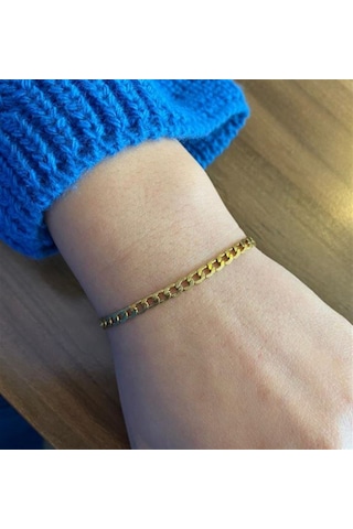 Erkek Gold Renk 4 Mm Dalgalı Model Zincir Bileklik Gold