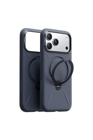 Torras Apple iPhone 17 Pro / 18 Pro Uyumlu O Stand Spin Silicone Serisi Magsafe Kılıf Lacivert