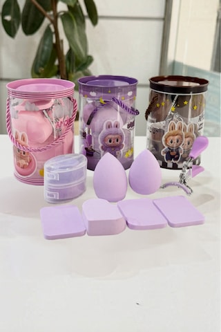 Amour Labubu Serisi 8 Parça Makyaj Sünger Seti Ve Kirpik Kıvırıcı - Pembe Kova Model