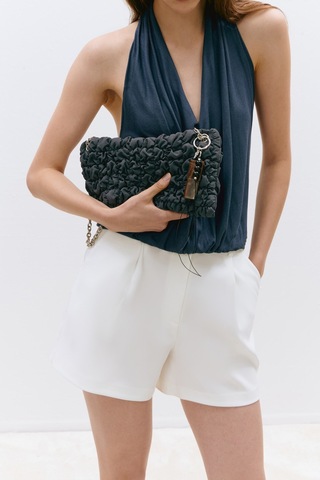 Suud Collection Mavi Nina Dökümlü Halter Top
