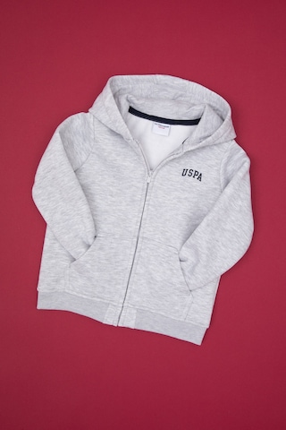 U.S. Polo Assn. Erkek Çocuk Açık Gri Örme Fermuarlı Kapüşonlu Hırka 50313852-VR001