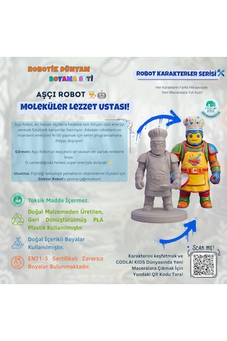 Codlaı Kids Robotik Dünyam 3d Boyama Seti - Çocuklar İçin Eğitici Yaratıcı Oyuncak Boyama Kiti - Aşçı Robot