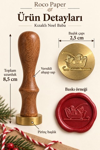 Yılbaşı Temalı Ahşap Saplı Pirinç Mum Mührü - 2.5 Cm Çap, Yeniyıl Çok Renkli