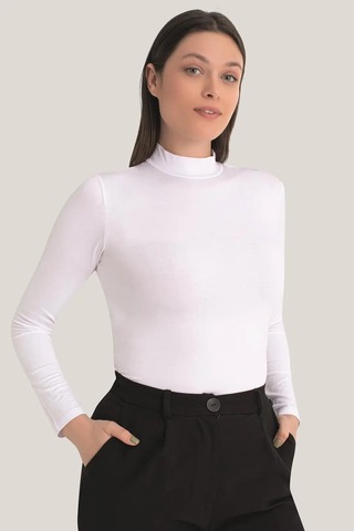 Terrien Casual Tarz Şehir Stili İkili Set Kadın Beyaz - Siyah Balıkçı Yaka Uzun Kollu Body 2'li Paket Beyaz Siyah