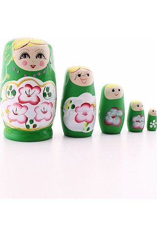 Sevgiliye Hediye Ahşap Tombul İç İçe Matruşka Bebek Yeşil Set 5li Büyük Boy