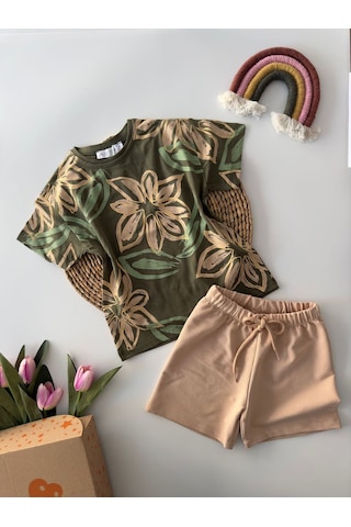 Miniğimin Cicileri Desenli Şortlu Unisex Penye Takım - Yeşil