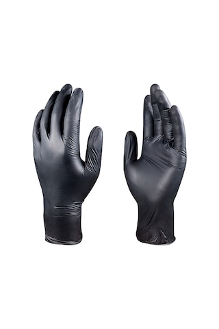 Suofeng "100 Adet Nitril Eldiven - Latex İçermez, Tozsuz, Dayanıklı, Yağa Ve Kimyasallara Dayanıklı" Siyah