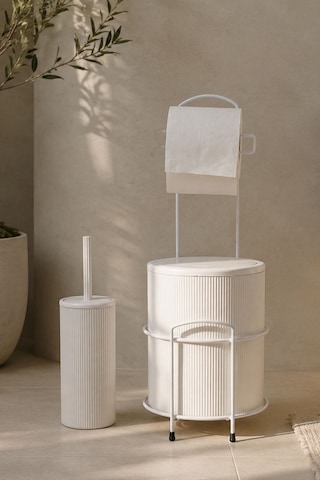 Modern Banyo Seti Kapaklı Çöp Kovası, Tuvalet Kağıtlığı Ve Wc Fırçası Minimal Tasarım Beyaz