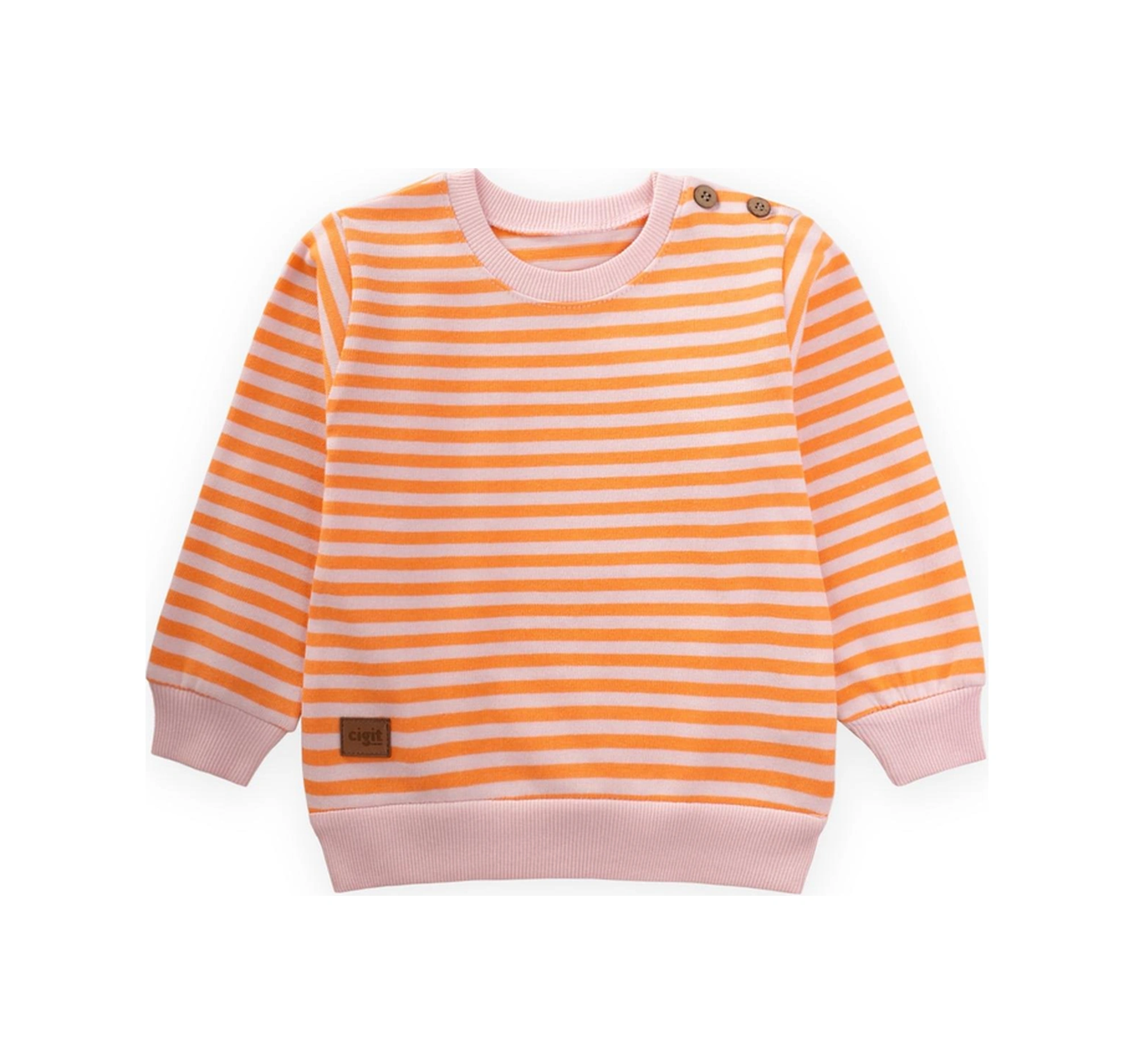 Çizgili Triko Sweatshirt 0-4 Yaş Pudra Şeftali Pudra