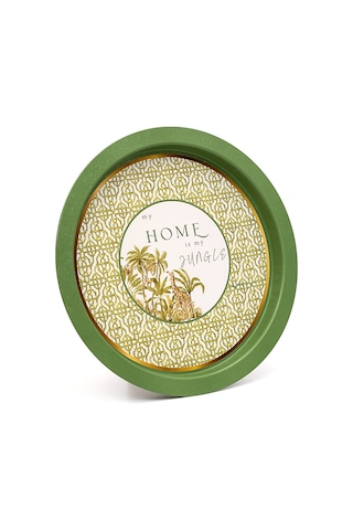 Forrest Green Home Desenli Yuvarlak Metal Tepsi, 37 Cm