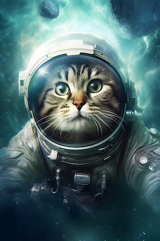 Astronot Kedi Uzay Savaşçısı Bilim Kurgu Galaksi Konsept Sanat Cam Tablo