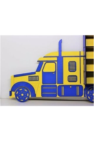Belinayçocukdünyası Ahşap Tır Model Oyuncak Araba Rafı 50-Sarı