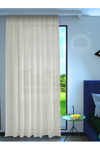 Ekru Renk Keten Görünümlü Ekstraforlu Tül Perde Linen Touch Serisi Ekru