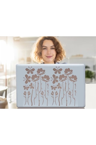 Defter Sticker,laptop Sticker Gri Çiçekli Pvc 48x33x0,5cm