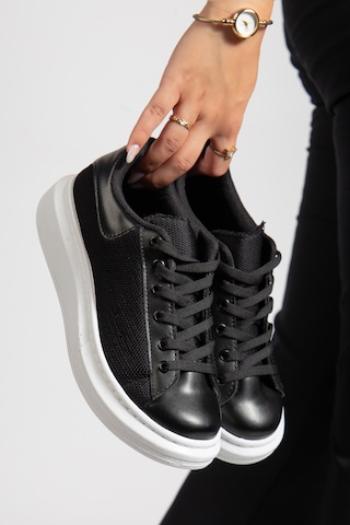 Erceka Günlük Sneaker Kadın Spor Ayakkabı Bağcıklı Beyaz-siyah-mavi-gümüş-gold-sarı Siyah - Beyaz