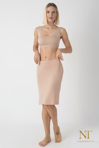 Nt Underwear Bambu Dizüstü Etek Astarı, Midi Jupon - Doğal Kumaş, Modern Kalıp. Bej