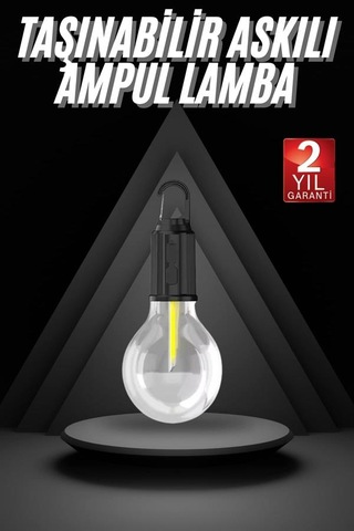 3 Farklı Mod Led'li Şarjlı Asma Kancalı Kamp Lambası Taşınabilir Ampul Çoklu Renk