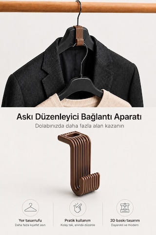 Askı Düzenleyici Bağlantı Aparatı Dolap İçi Yer Tasarruf Sağlayan Askı Organizeri 3d Baskı Çok Renkli