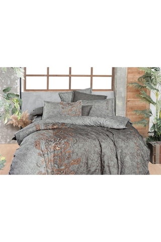 Burgonya Fancy Poplin Nevresim Takımı Çift Kişilik Oranj Turuncu