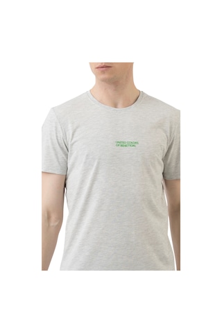United Colors Of Benetton Erkek Yazı Baskılı T-shirt GRI MELANJ