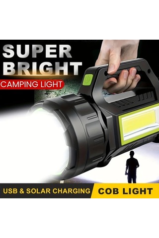 Xuweiwei 1 Adet El Feneri Süper Parlak Güneş Enerjili 7 Modlu Cob Yan Aydınlatmalı Taşınabilir Kamp Lambası Açık Hava Seyahat Acil Durum Bakır - Siyah