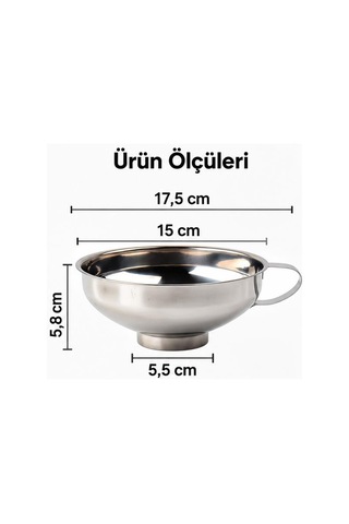 Paslanmaz Çelik Geniş Ağızlı Kavanoz Hunisi 15 Cm Salça, Reçel, Sos, Yağ Ve Bakliyat Aktarma Hunisi