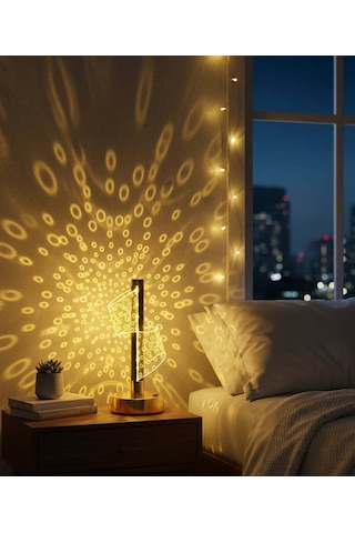 Daire Yansımalı Dekoratif Gece Lambası Şarjlı Dimmerli Ve Enerji Tasarruflu Led Altın