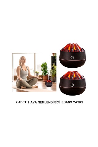 2 Adet Hava Nemlendirici,aroma Difüzörü Şömine Görünümlü Alev Buhar Makinesi Koyu Kahverengi