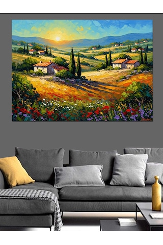 Ahşap Tablo Toscana Benzeri Köy Evi Manzarası