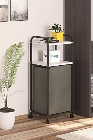 2 Raflı Frenli Tekerlekli Çamaşır Sepeti Banyo Dolabı Kirli Sepetli Banyo Düzenleyici Çamaşırlık Beyaz, Deh Genel