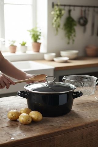 Akayev Emaye 24 Cm Klasik Kızartma Tenceresi Siyah