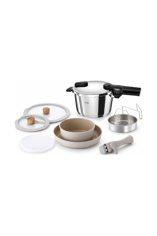 Fissler Vitaquick Glossy 4,5 Litre Düdüklü Tencere + Buhar Aparatı + Neoflam Midas 6 Parça Tencere Seti