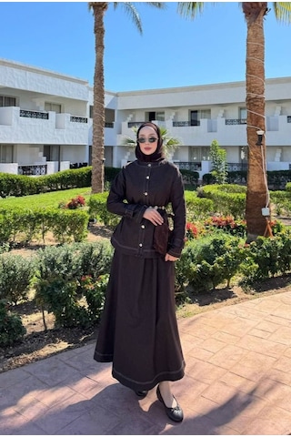 Meecy Tesettür Denim İkili Takım Kahverengi Kahverengi