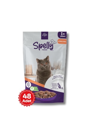 Spelly Premium Somonlu Kısırlaştırılmış Yetişkin Kedi Maması 48 x 85 G