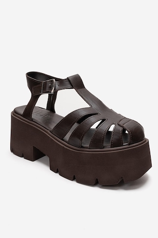 Luvishoes Verua Kahverengi Kadın Kalın Tabanlı Sandalet Kahverengi