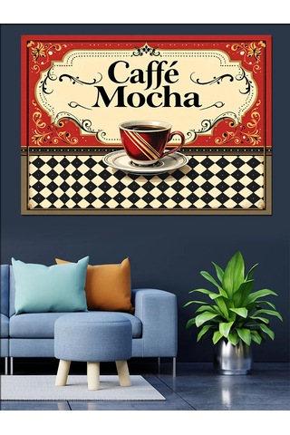 Vintage Caffe Mocha Posteri Dekoratif Kanvas - Mdf Ahşap Tablo